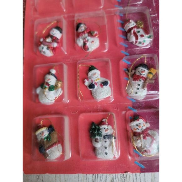 Miniature snowflake candy cane snowman face ornament Xmas set glitter - Picture 6 of 9